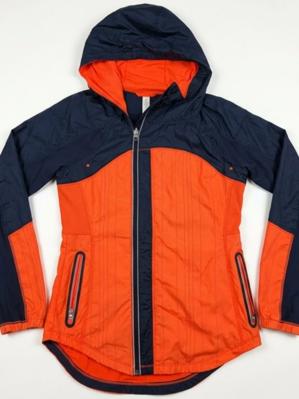 LULULEMON "Run: Get Up And Glow"Jacket  blue& orange With Reflective Pin Stripes